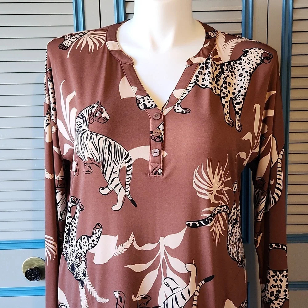 Breezies Brown Cheetah Print Dress - Picture 3 of 11